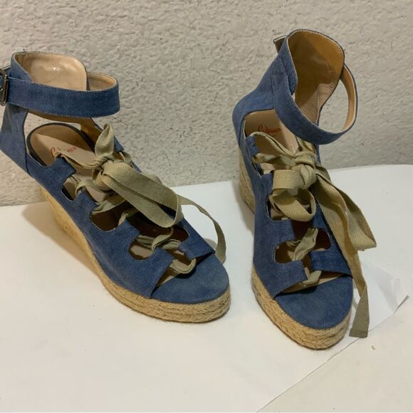 Castaner Leather lace up Denim look platform Wedge Espadrille Sandals 39 - Picture 3 of 16